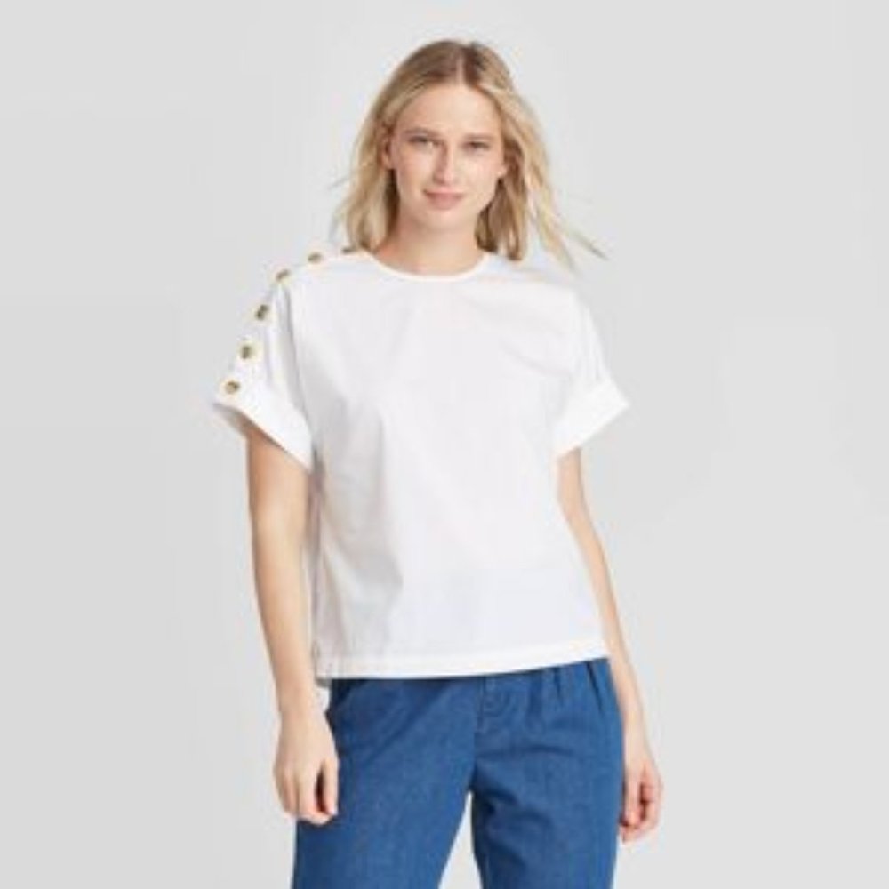 Who What Wear Short Sleeve Button Top XS